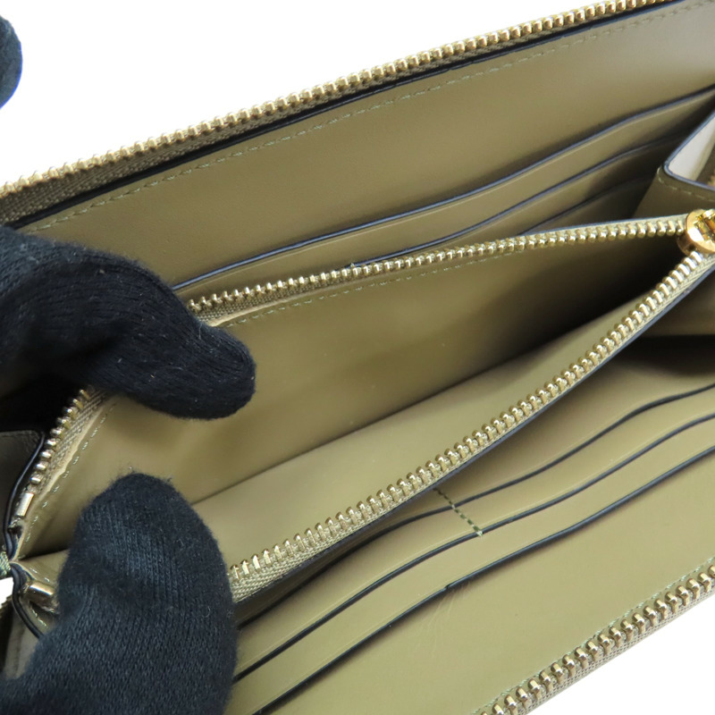 綠米色 牛皮 拉鍊 長夾【LOEWE 羅威】-5