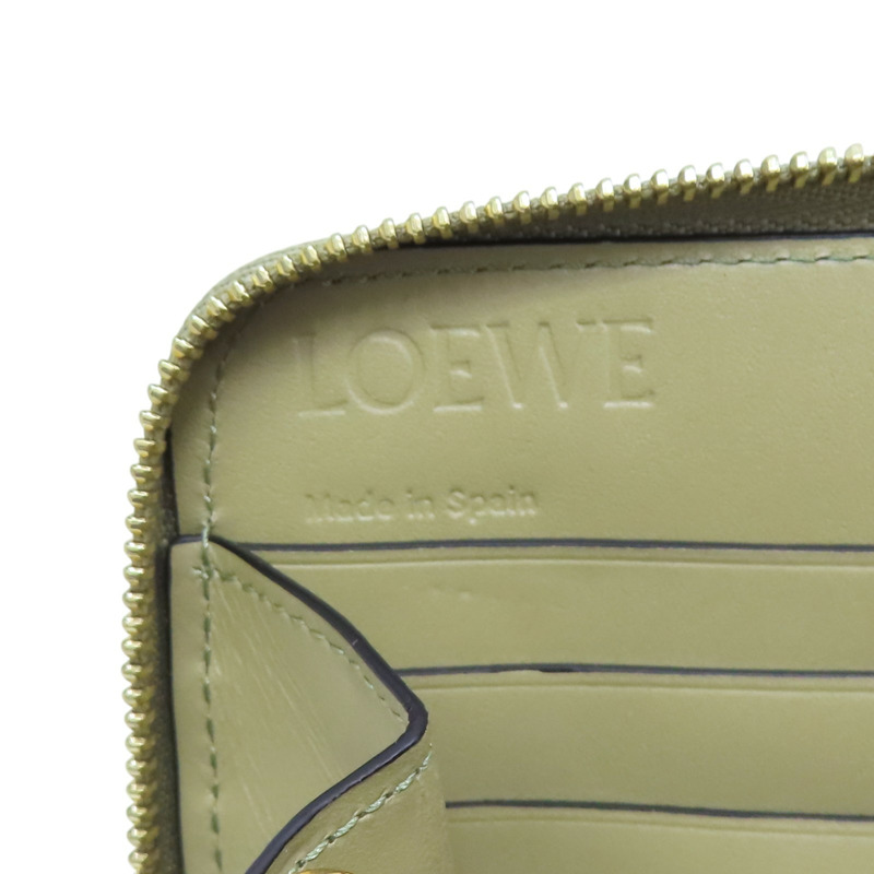 綠米色 牛皮 拉鍊 長夾【LOEWE 羅威】-7