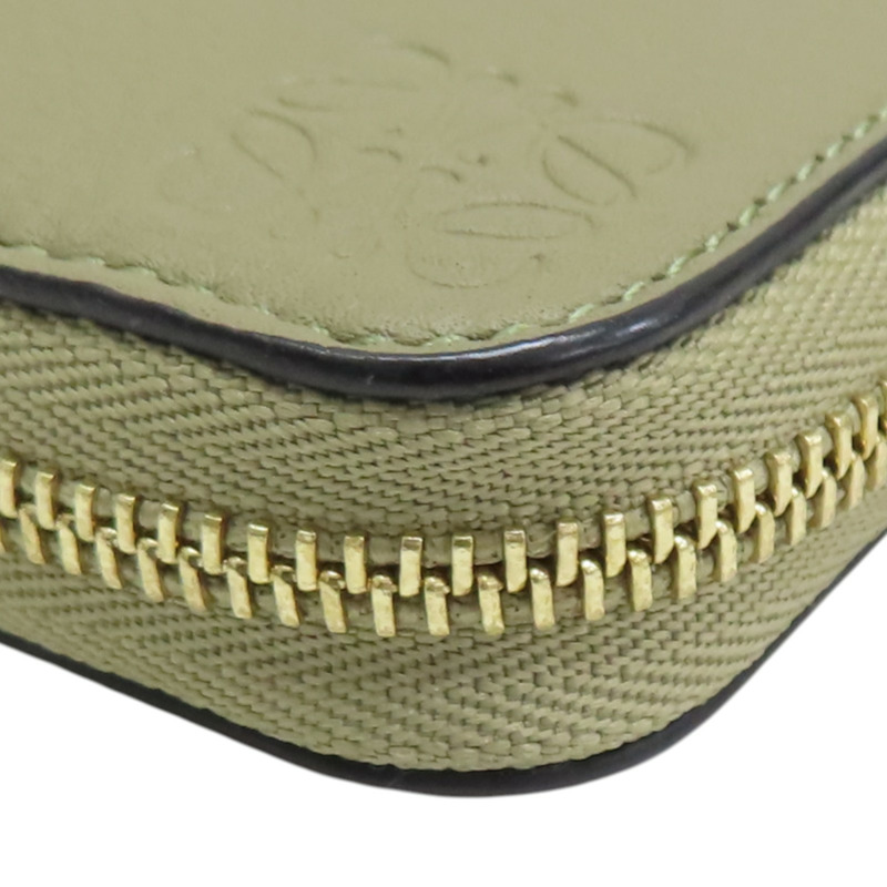 綠米色 牛皮 拉鍊 長夾【LOEWE 羅威】-10