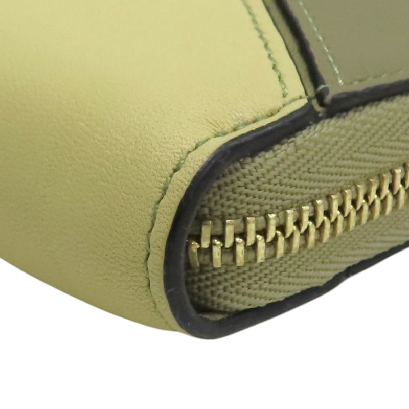 綠米色 牛皮 拉鍊 長夾【LOEWE 羅威】-11