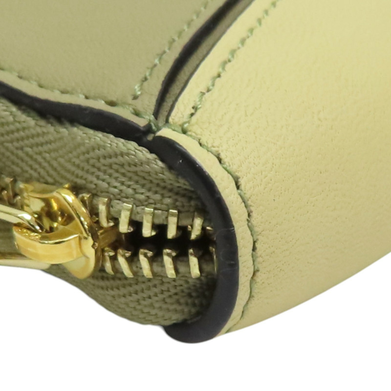 綠米色 牛皮 拉鍊 長夾【LOEWE 羅威】-12