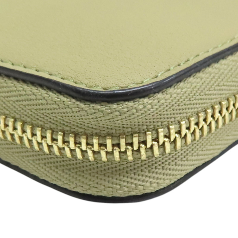 綠米色 牛皮 拉鍊 長夾【LOEWE 羅威】-13