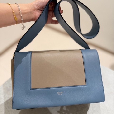 Celine frame 霧霾藍 拼灰色 豆腐包 肩背包 斜背包 側背包