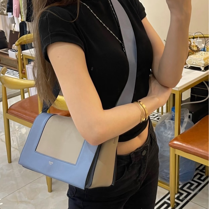 Celine frame 霧霾藍 拼灰色 豆腐包 肩背包 斜背包 側背包-4