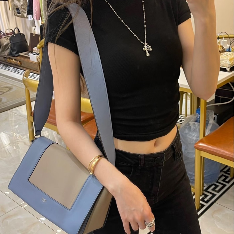 Celine frame 霧霾藍 拼灰色 豆腐包 肩背包 斜背包 側背包-5