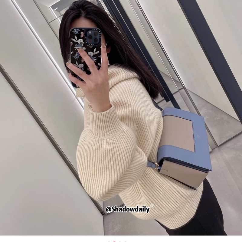 Celine frame 霧霾藍 拼灰色 豆腐包 肩背包 斜背包 側背包-7