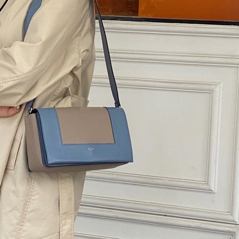 Celine frame 霧霾藍 拼灰色 豆腐包 肩背包 斜背包 側背包-8
