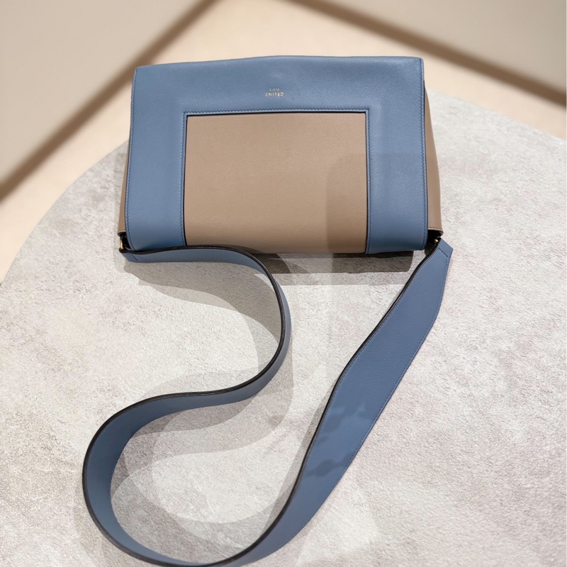 Celine frame 霧霾藍 拼灰色 豆腐包 肩背包 斜背包 側背包-10