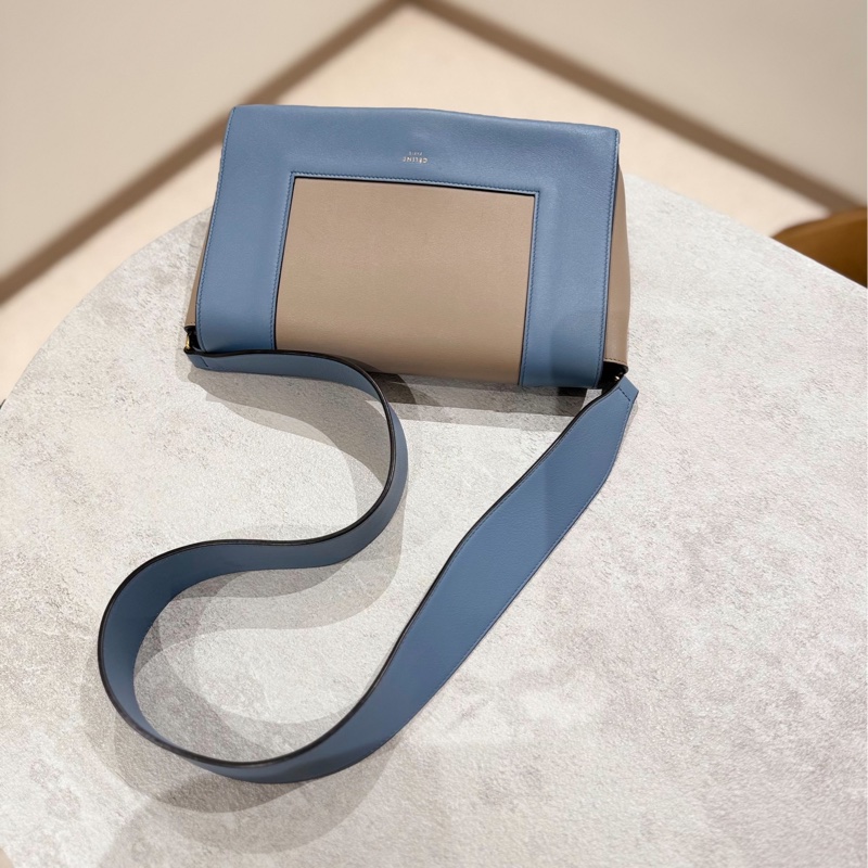 Celine frame 霧霾藍 拼灰色 豆腐包 肩背包 斜背包 側背包-11