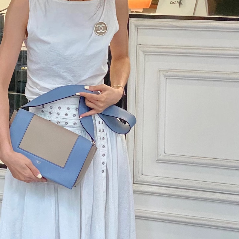 Celine frame 霧霾藍 拼灰色 豆腐包 肩背包 斜背包 側背包-15