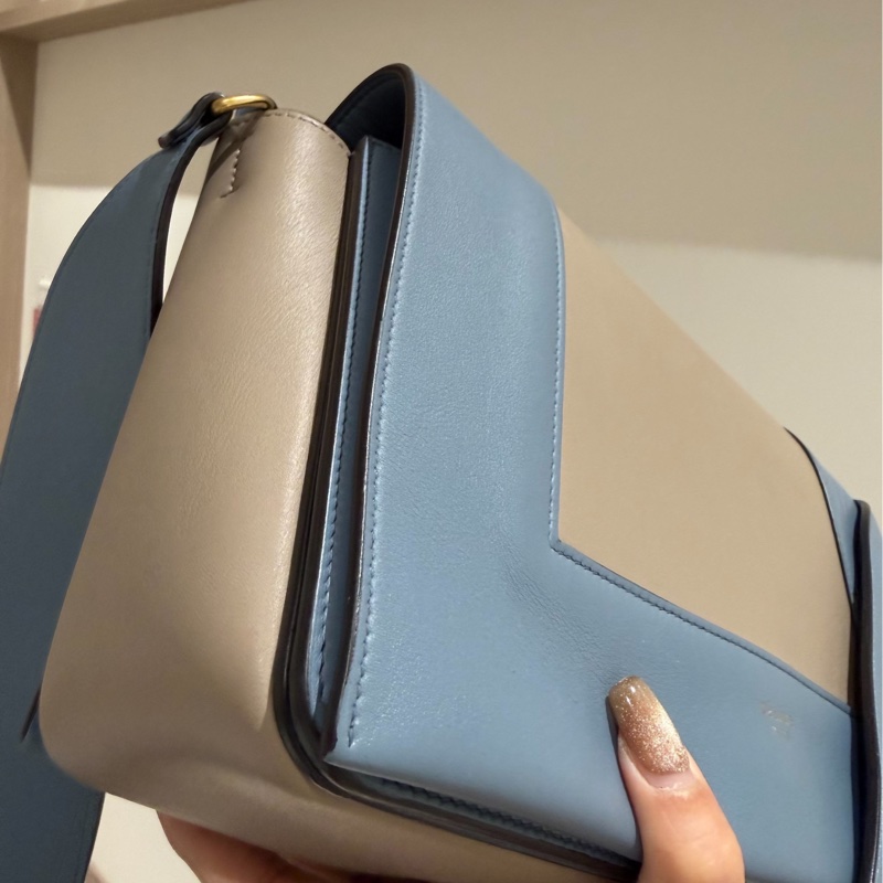 Celine frame 霧霾藍 拼灰色 豆腐包 肩背包 斜背包 側背包-20