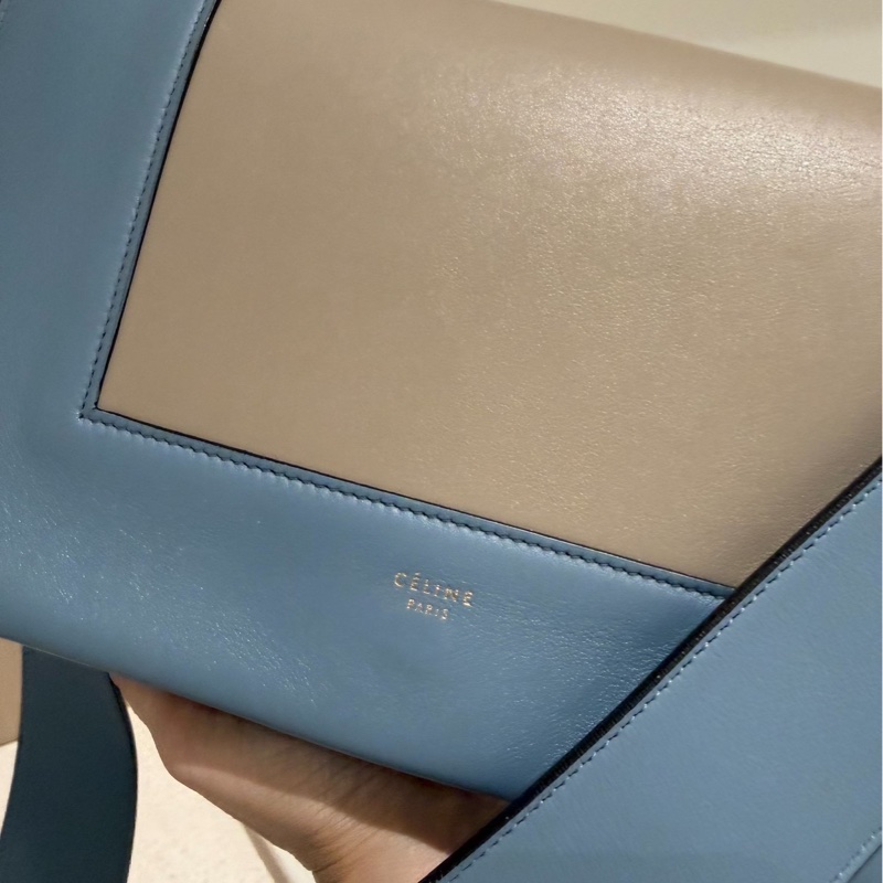 Celine frame 霧霾藍 拼灰色 豆腐包 肩背包 斜背包 側背包-22