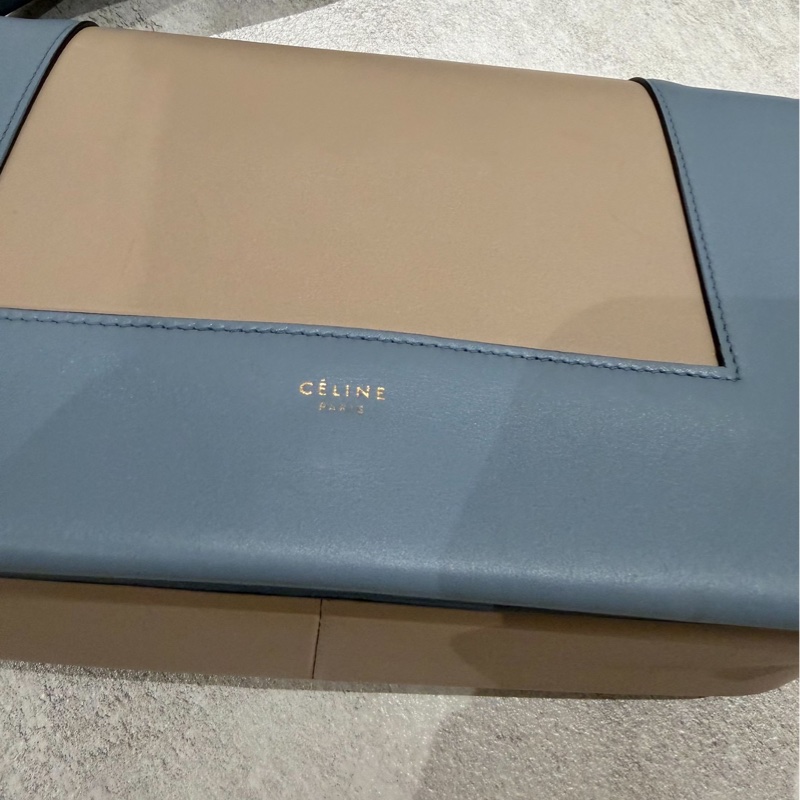 Celine frame 霧霾藍 拼灰色 豆腐包 肩背包 斜背包 側背包-23