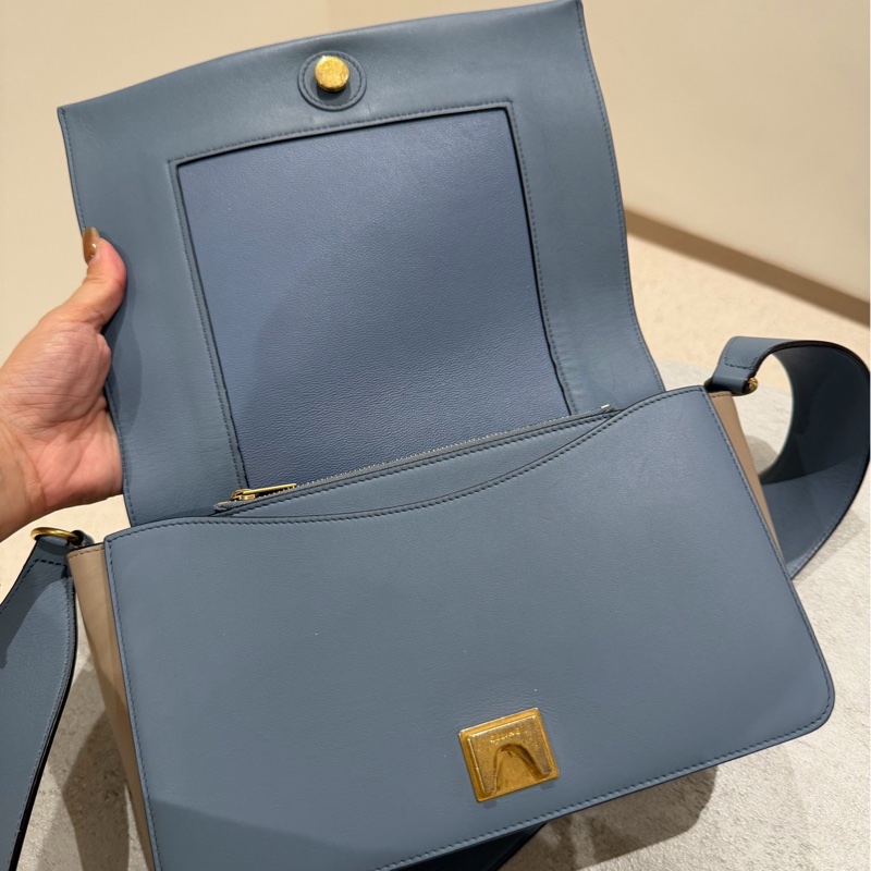 Celine frame 霧霾藍 拼灰色 豆腐包 肩背包 斜背包 側背包-25