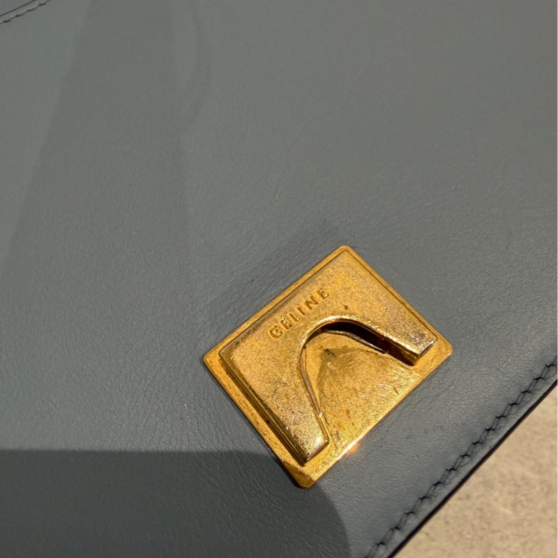 Celine frame 霧霾藍 拼灰色 豆腐包 肩背包 斜背包 側背包-26