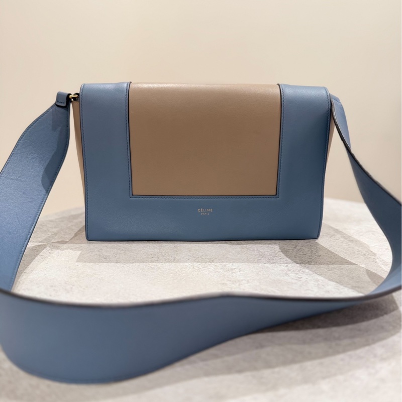 Celine frame 霧霾藍 拼灰色 豆腐包 肩背包 斜背包 側背包-30