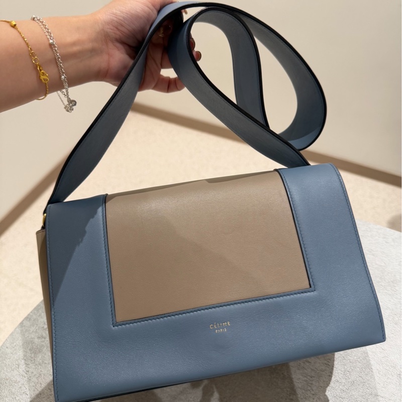 Celine frame 霧霾藍 拼灰色 豆腐包 肩背包 斜背包 側背包-32