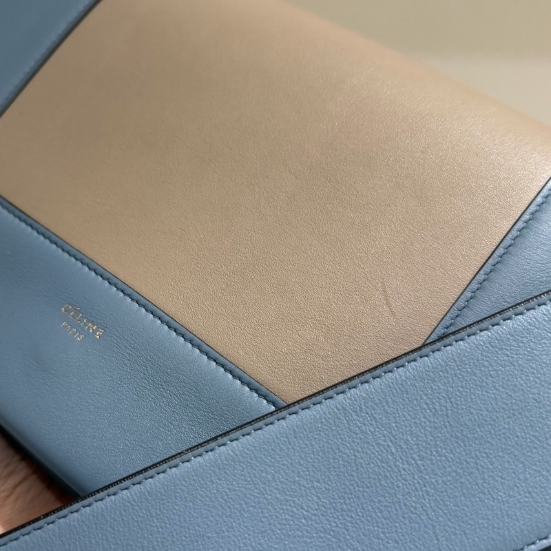 Celine frame 霧霾藍 拼灰色 豆腐包 肩背包 斜背包 側背包-33