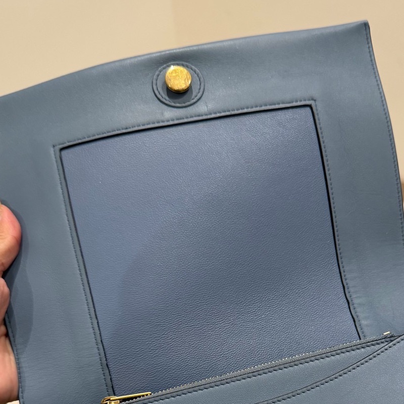 Celine frame 霧霾藍 拼灰色 豆腐包 肩背包 斜背包 側背包-34