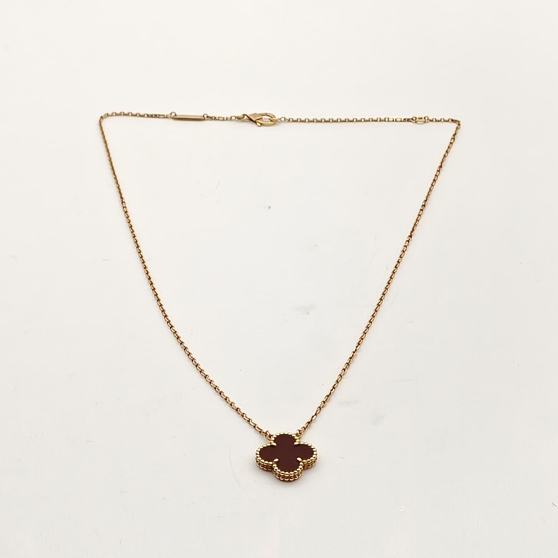 VAN CLEEF&ARPELS VintageAlhambra中號單花項鏈新扣18K黃金/紅玉髓-4