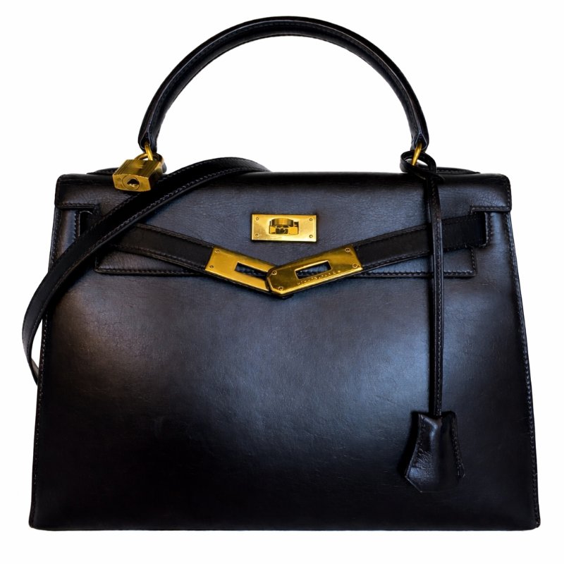 Hermes 愛馬仕 Kelly 28 外縫 黑色 盒子皮 金扣-1