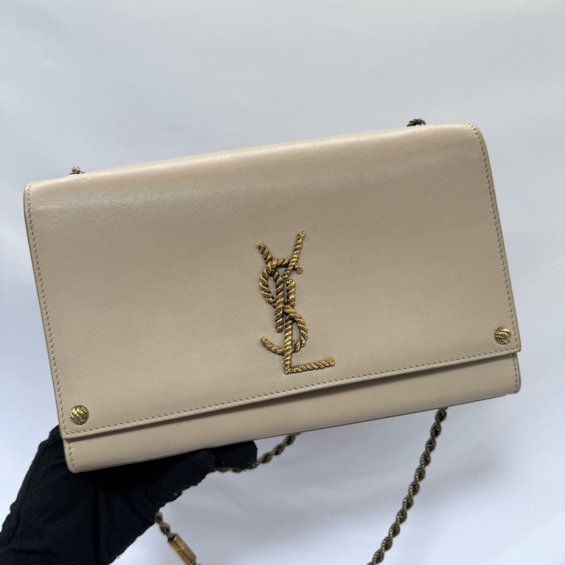 YSL 聖羅蘭 卡其色牛皮肩背斜背包 KATE MEDIUM-0