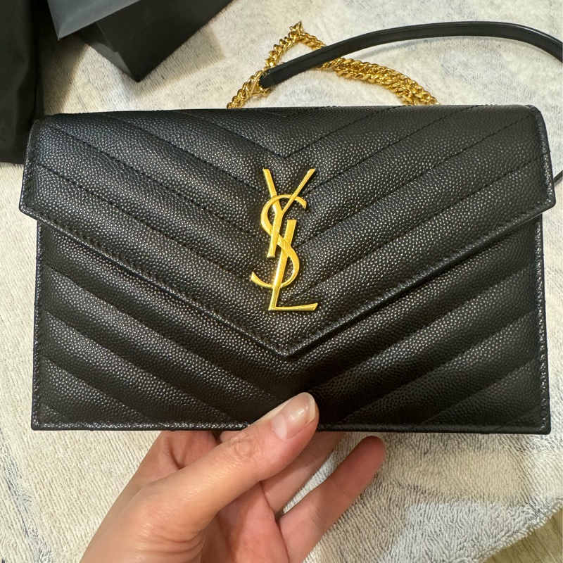 YSL 聖羅蘭 YAL小款19CM WOC 魚子醬皮革金色-9