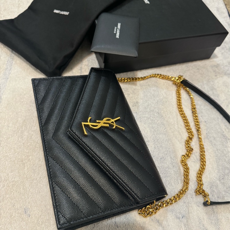 YSL 聖羅蘭 YAL小款19CM WOC 魚子醬皮革金色-14