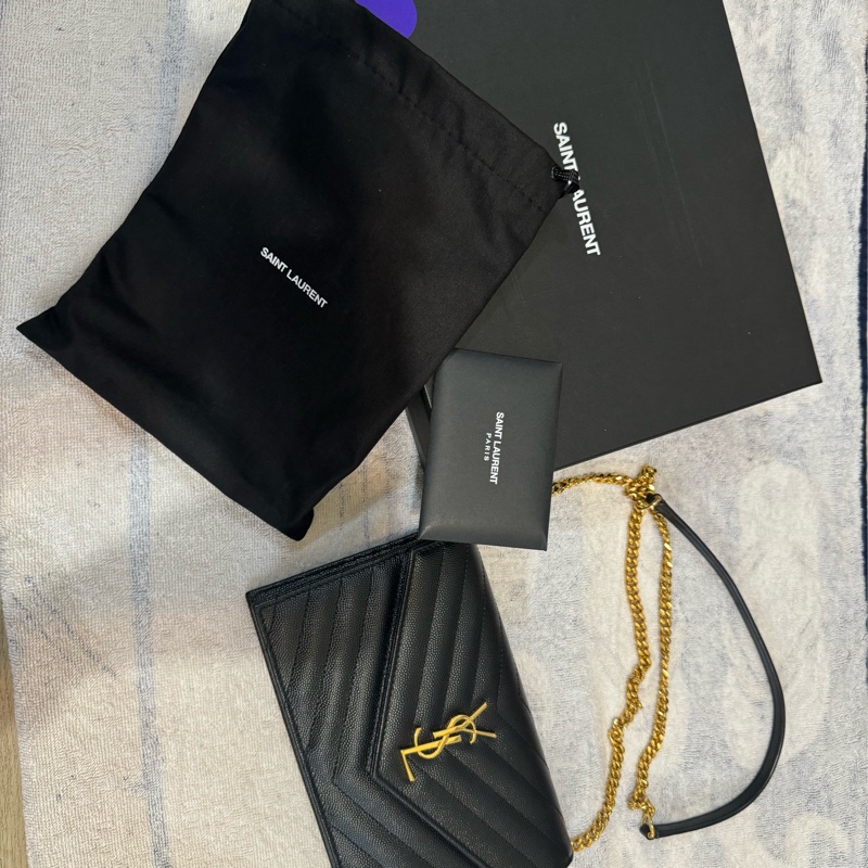 YSL 聖羅蘭 YAL小款19CM WOC 魚子醬皮革金色-16