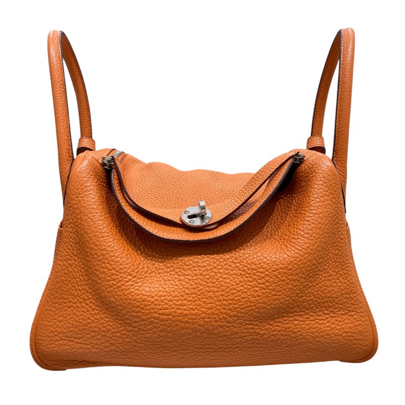 HERME 愛馬仕 LINDY 肩背包 TC皮革 橘色 銀扣-0
