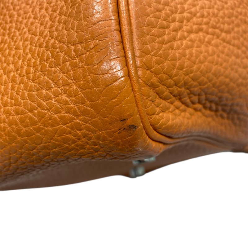 HERME 愛馬仕 LINDY 肩背包 TC皮革 橘色 銀扣-4