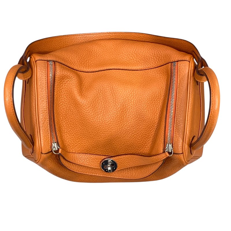 HERME 愛馬仕 LINDY 肩背包 TC皮革 橘色 銀扣-9