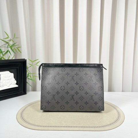 LV路易威登 灰色老花洗漱包 經典滿印設計 拉鍊開合 內裡乾淨整潔