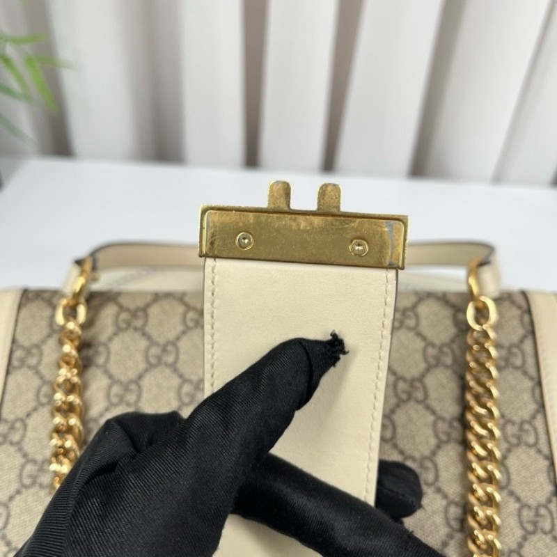 cq zyy GUCCI古馳 Padlock小號老花鏈條包 米白拼色 經典款 容量實用 手機錢包都能裝 日常出門很方便 百搭不挑衣服-16
