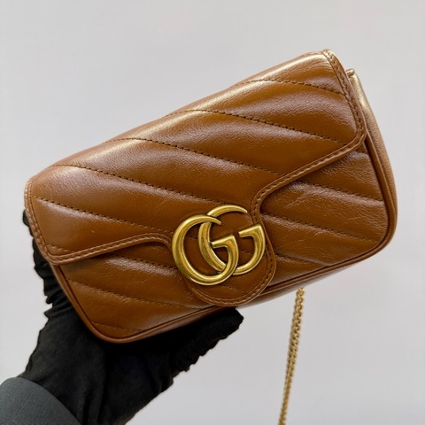 古馳 GUCCI 棕色 MARMONT 迷你皮革斜/肩背包 476433