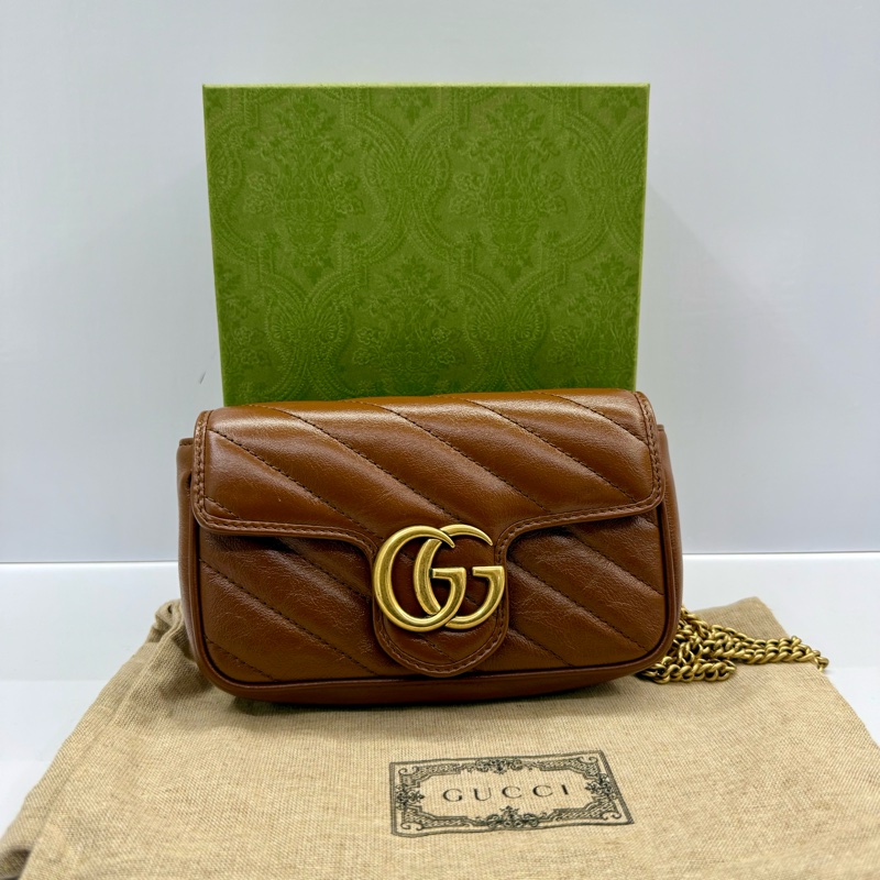 古馳 GUCCI 棕色 MARMONT 迷你皮革斜/肩背包 476433-2