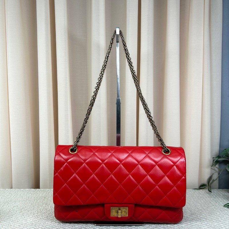 香奈兒Chanel 2.55 紅色 菱格紋羊皮 雙蓋 金色鏈條包 可單肩可斜挎 容量大 實用性強 日常通勤百搭-5