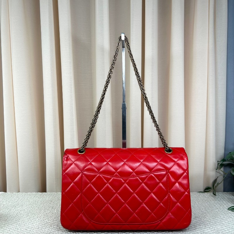 香奈兒Chanel 2.55 紅色 菱格紋羊皮 雙蓋 金色鏈條包 可單肩可斜挎 容量大 實用性強 日常通勤百搭-6