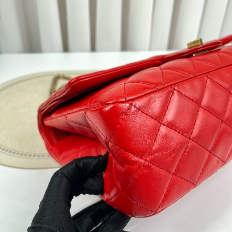 香奈兒Chanel 2.55 紅色 菱格紋羊皮 雙蓋 金色鏈條包 可單肩可斜挎 容量大 實用性強 日常通勤百搭-7