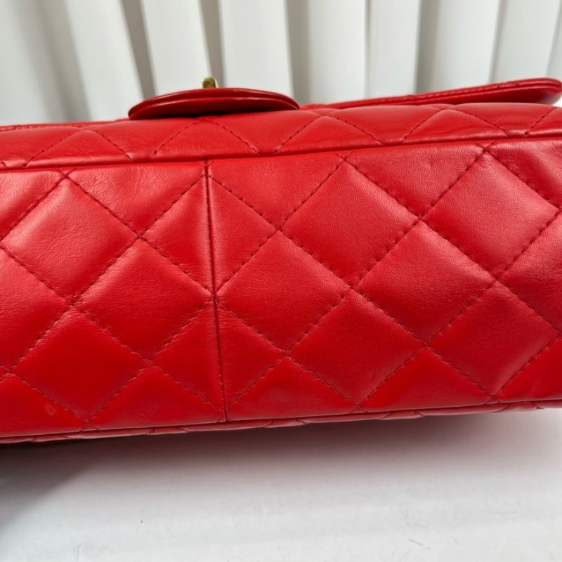 香奈兒Chanel 2.55 紅色 菱格紋羊皮 雙蓋 金色鏈條包 可單肩可斜挎 容量大 實用性強 日常通勤百搭-8