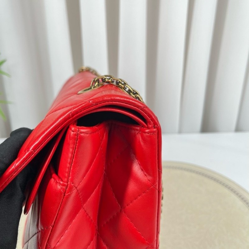 香奈兒Chanel 2.55 紅色 菱格紋羊皮 雙蓋 金色鏈條包 可單肩可斜挎 容量大 實用性強 日常通勤百搭-11