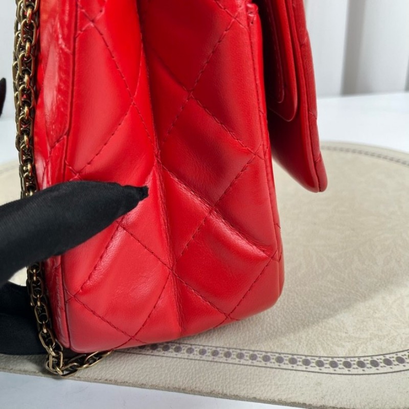 香奈兒Chanel 2.55 紅色 菱格紋羊皮 雙蓋 金色鏈條包 可單肩可斜挎 容量大 實用性強 日常通勤百搭-12