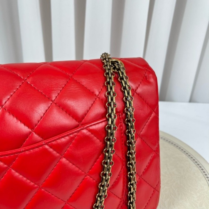 香奈兒Chanel 2.55 紅色 菱格紋羊皮 雙蓋 金色鏈條包 可單肩可斜挎 容量大 實用性強 日常通勤百搭-14