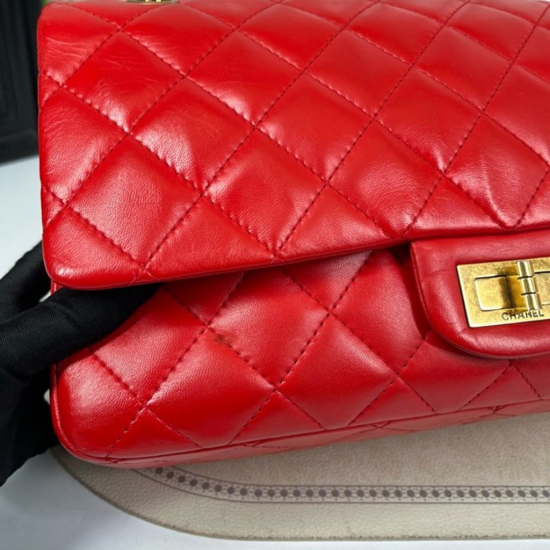 香奈兒Chanel 2.55 紅色 菱格紋羊皮 雙蓋 金色鏈條包 可單肩可斜挎 容量大 實用性強 日常通勤百搭-16