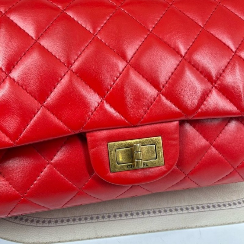 香奈兒Chanel 2.55 紅色 菱格紋羊皮 雙蓋 金色鏈條包 可單肩可斜挎 容量大 實用性強 日常通勤百搭-17