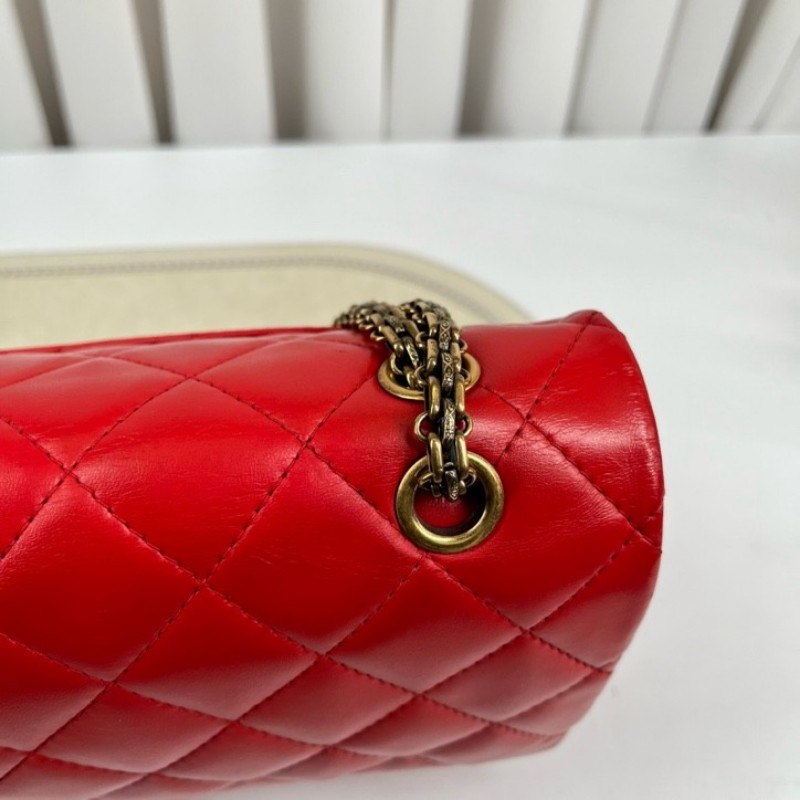 香奈兒Chanel 2.55 紅色 菱格紋羊皮 雙蓋 金色鏈條包 可單肩可斜挎 容量大 實用性強 日常通勤百搭-19