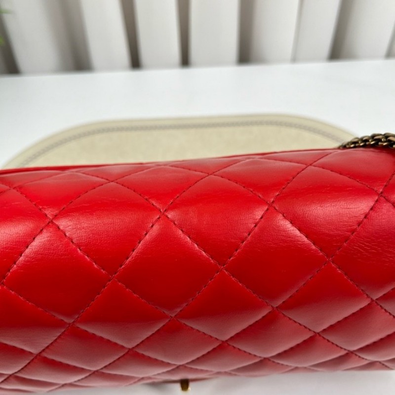 香奈兒Chanel 2.55 紅色 菱格紋羊皮 雙蓋 金色鏈條包 可單肩可斜挎 容量大 實用性強 日常通勤百搭-20
