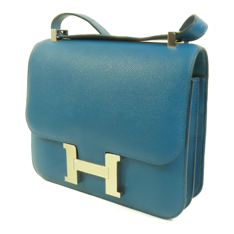 HERMES Epsom皮革Constance 24銀扣肩背袋Bleu Izmir-2