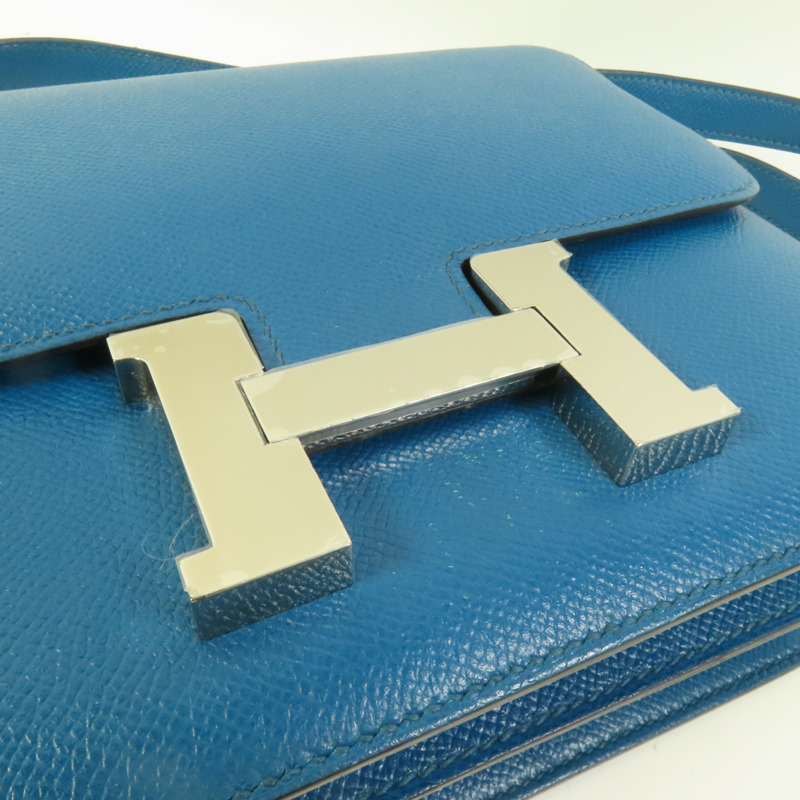 HERMES Epsom皮革Constance 24銀扣肩背袋Bleu Izmir-6