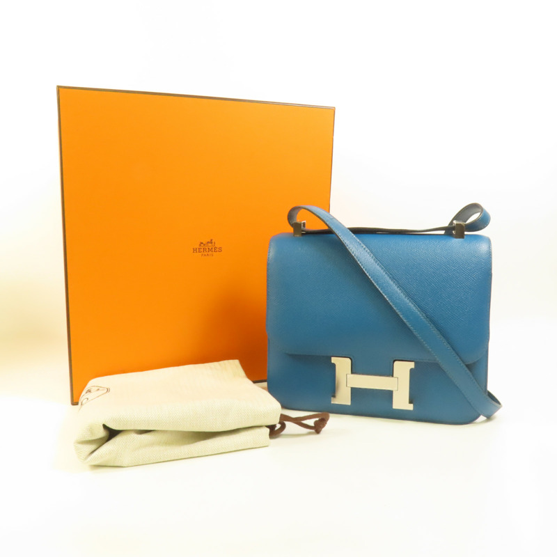 HERMES Epsom皮革Constance 24銀扣肩背袋Bleu Izmir-9